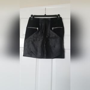 Black Leather Mini Skirt with Zipper Details